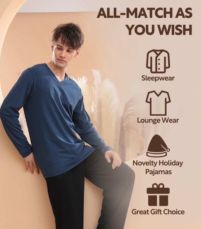 DAVID ARCHY Men's Pajamas Set Soft Cotton Long Sleeve Sleepwear Comfy Loungewear Pjs with Pockets (M, Navy Blue) - Image 5
